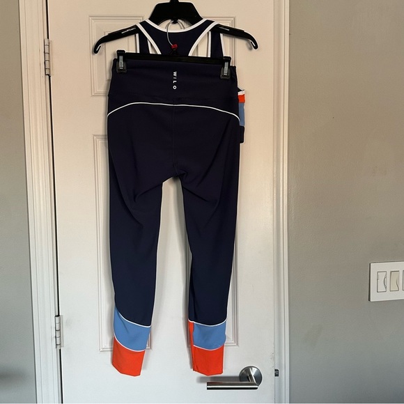 NWT WILO THE LABEL 2 Piece Ribbed Racer Panel Bra Legging Set Navy Orange Sz M - Picture 3 of 10